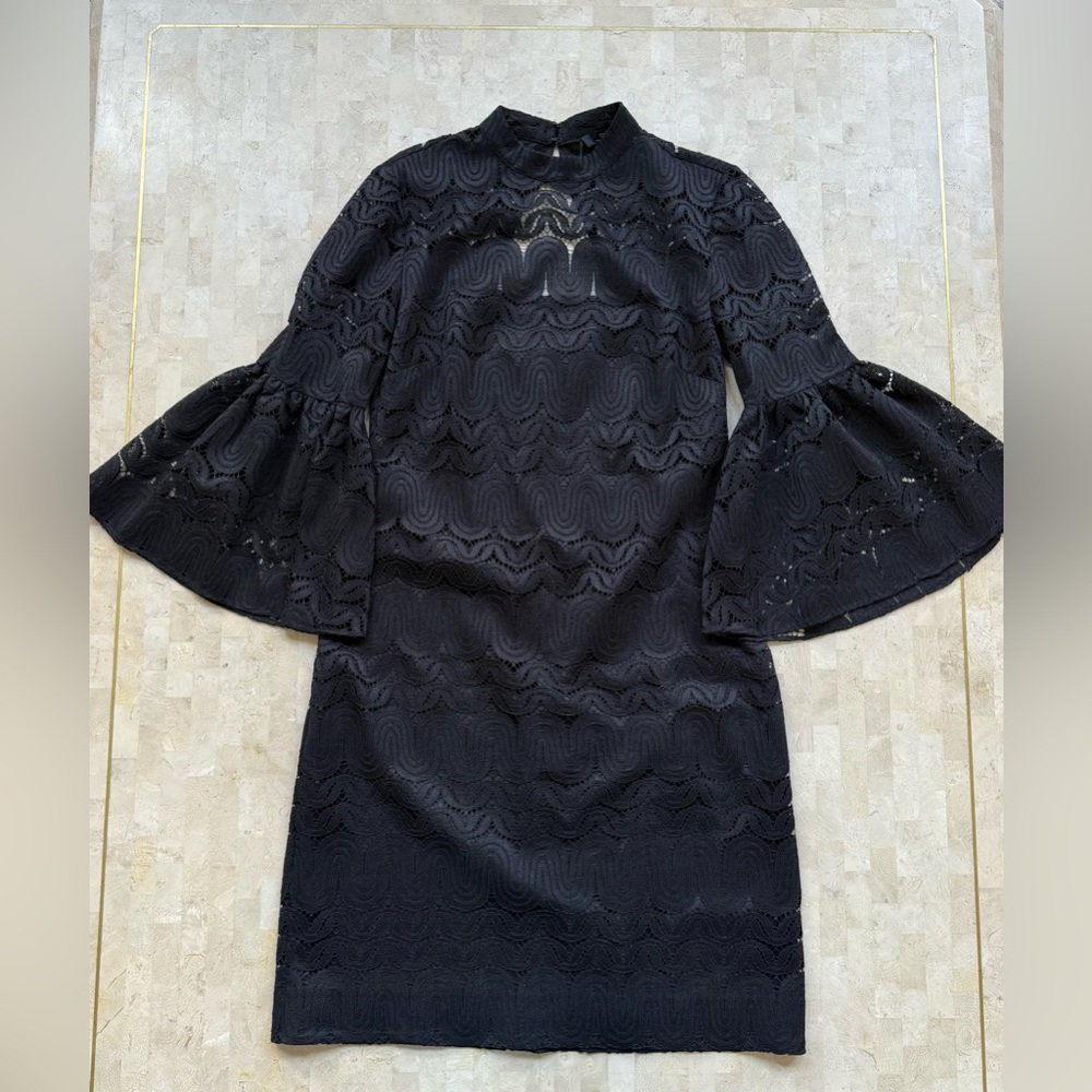 Trina Turk Lace Bell sleeve Black dress Formal fairy goth‎ Size 0
